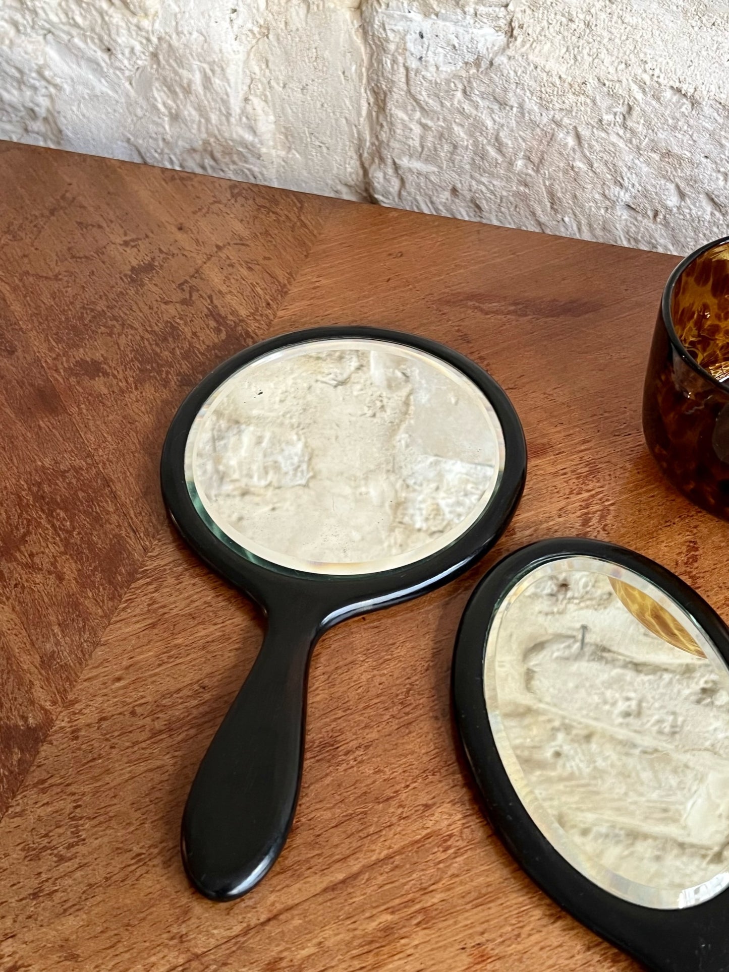 miroir à main en ébène, rond