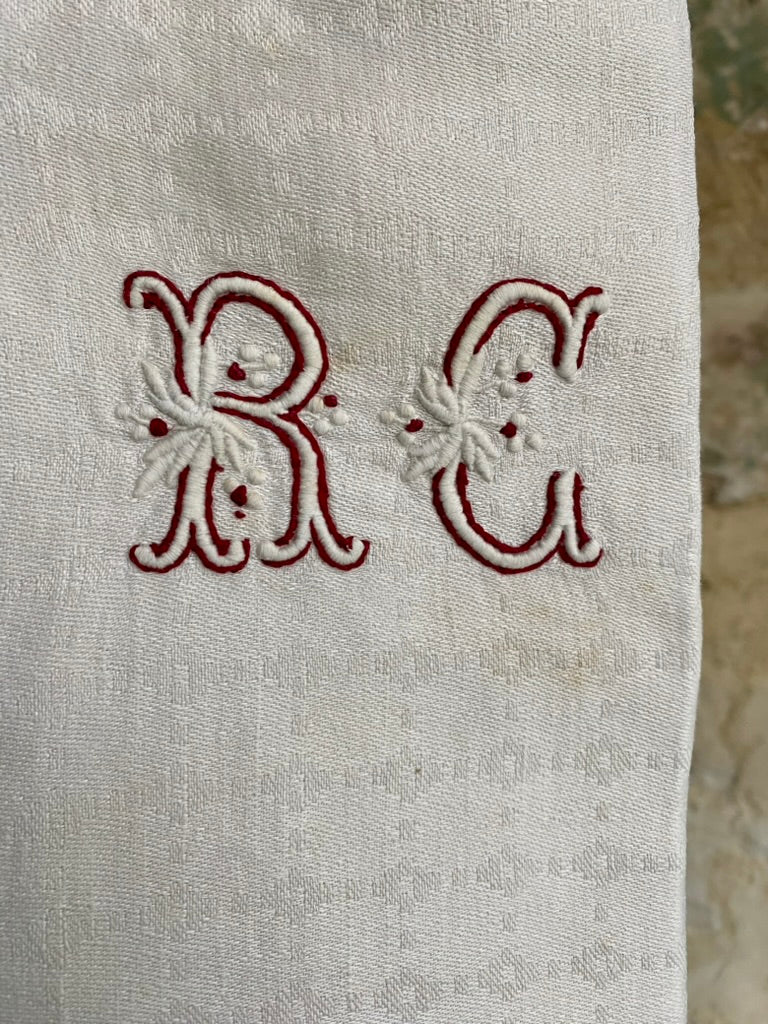 serviettes en coton ancien brodées