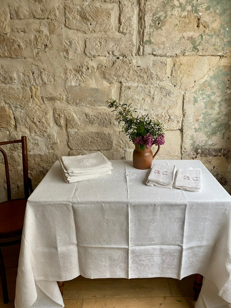 serviettes en coton ancien brodées