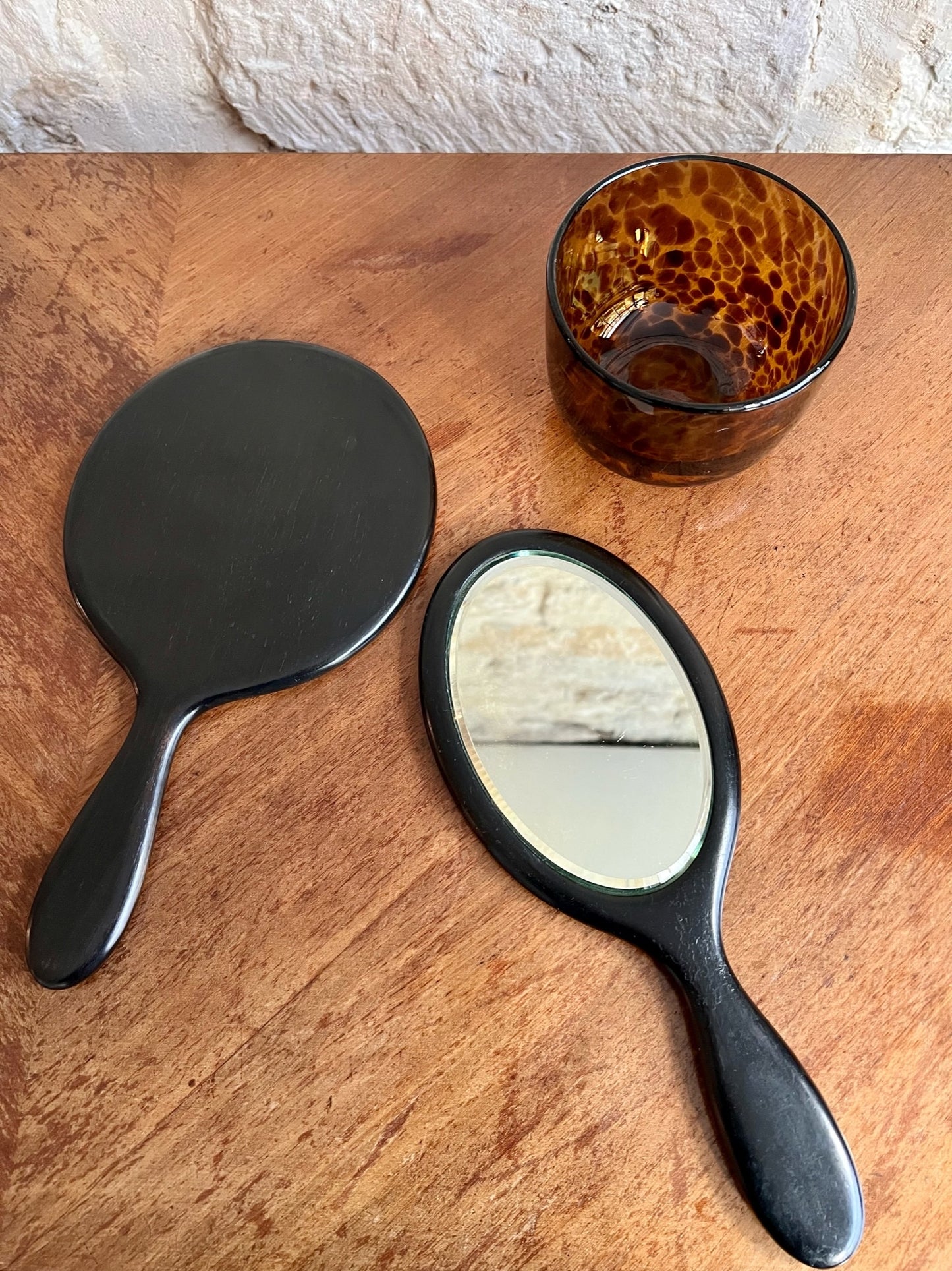 miroir à main en ébène, rond