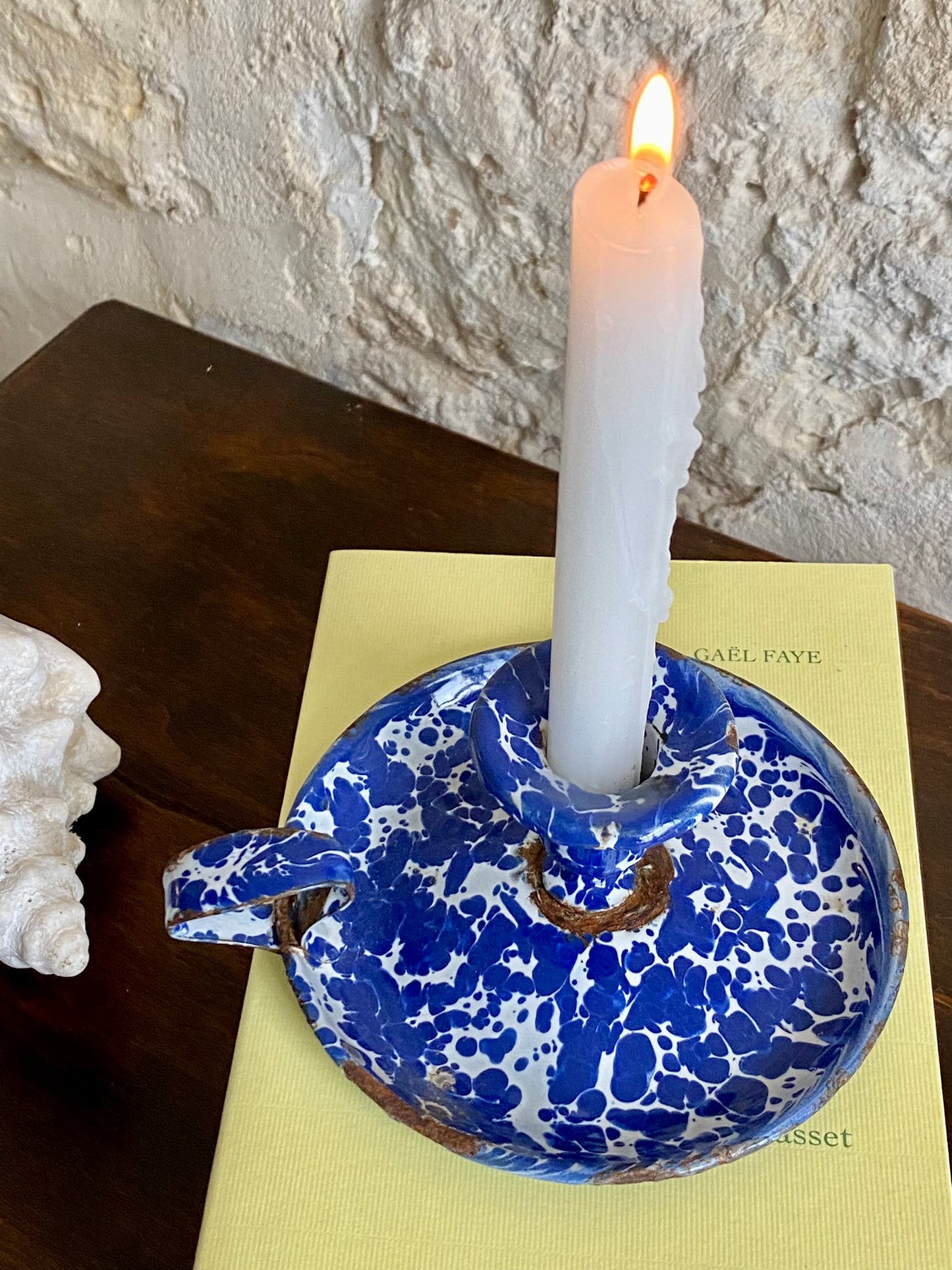 bougeoir en émail bleu nuit 1