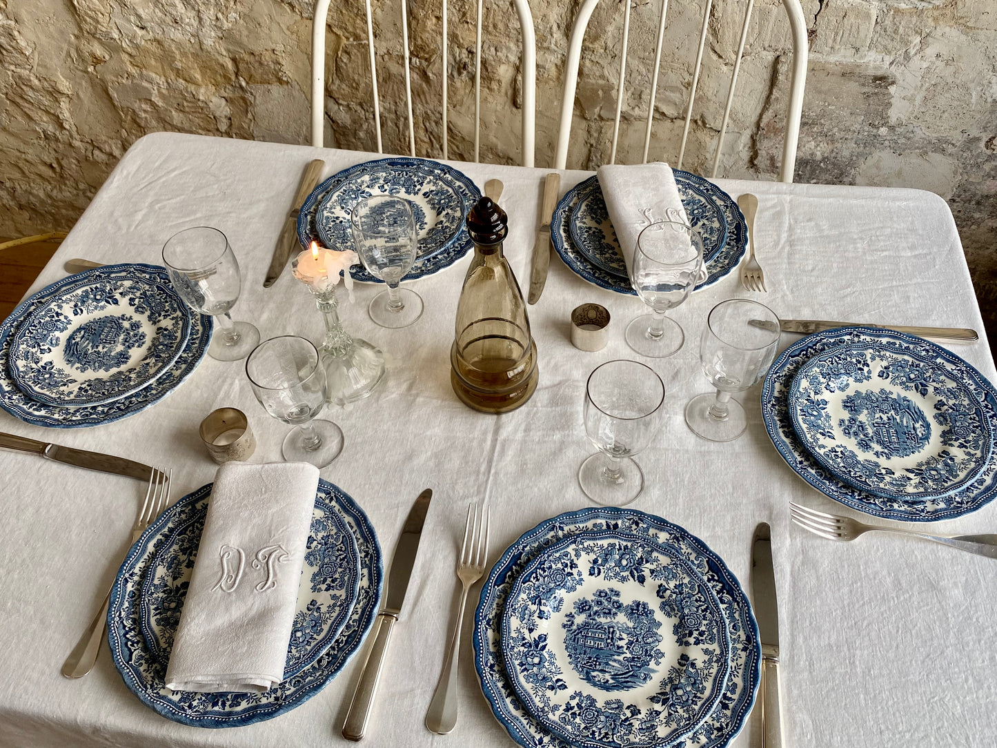 service anglais, décor bleu