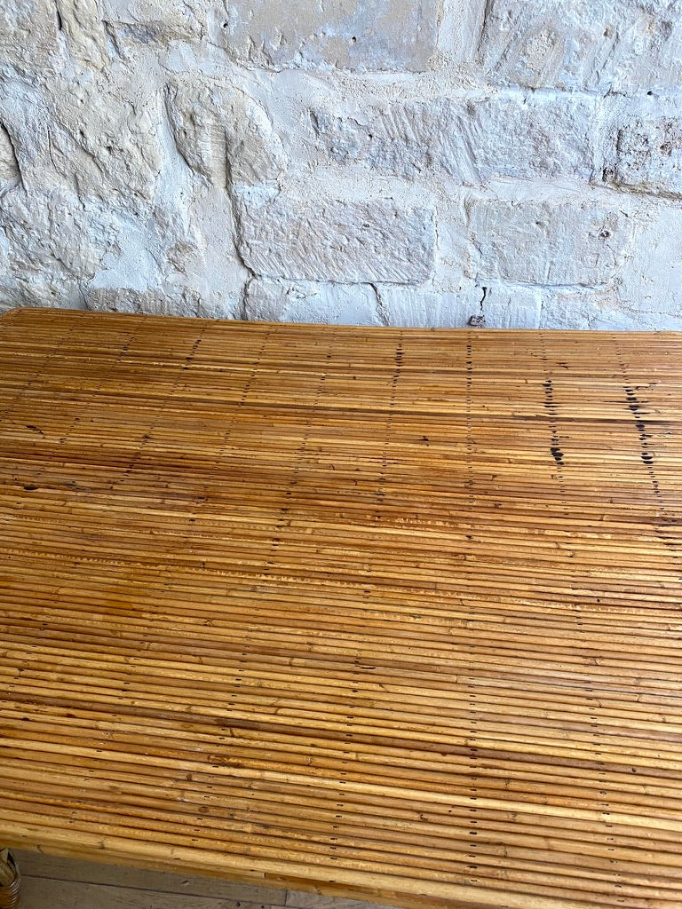 table haute en rotin, pieds amovibles