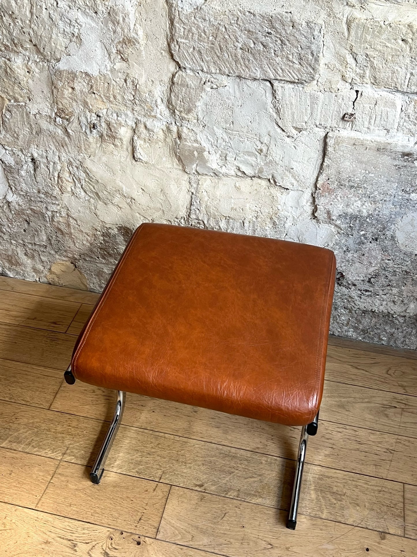 ottoman, repose-pieds similicuir marron