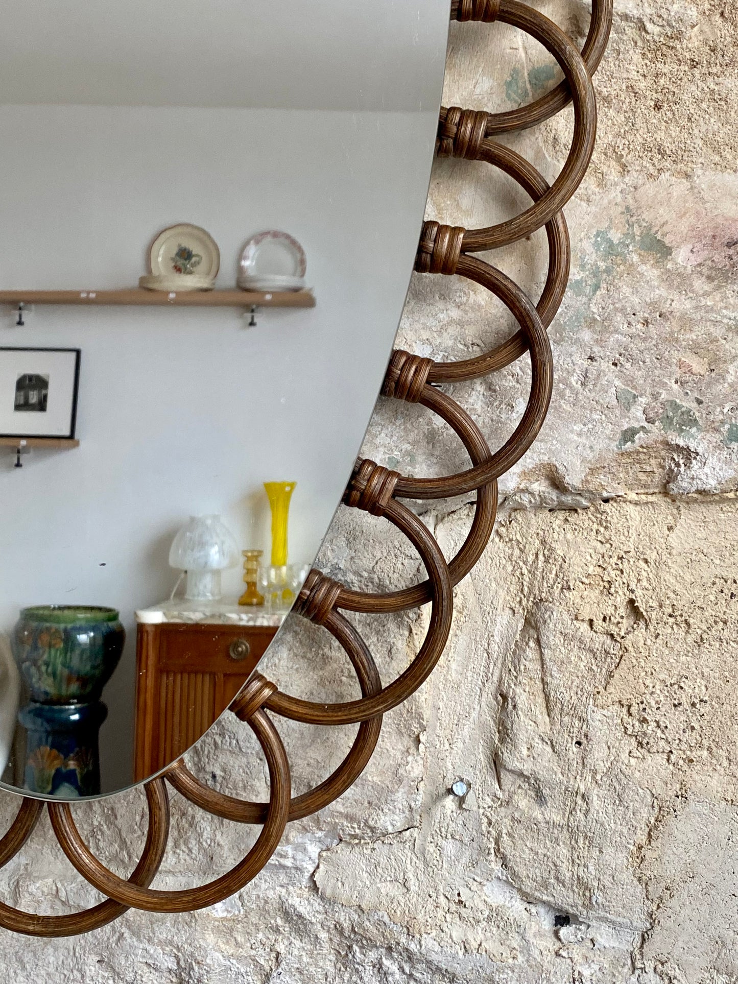 miroir ovale en rotin