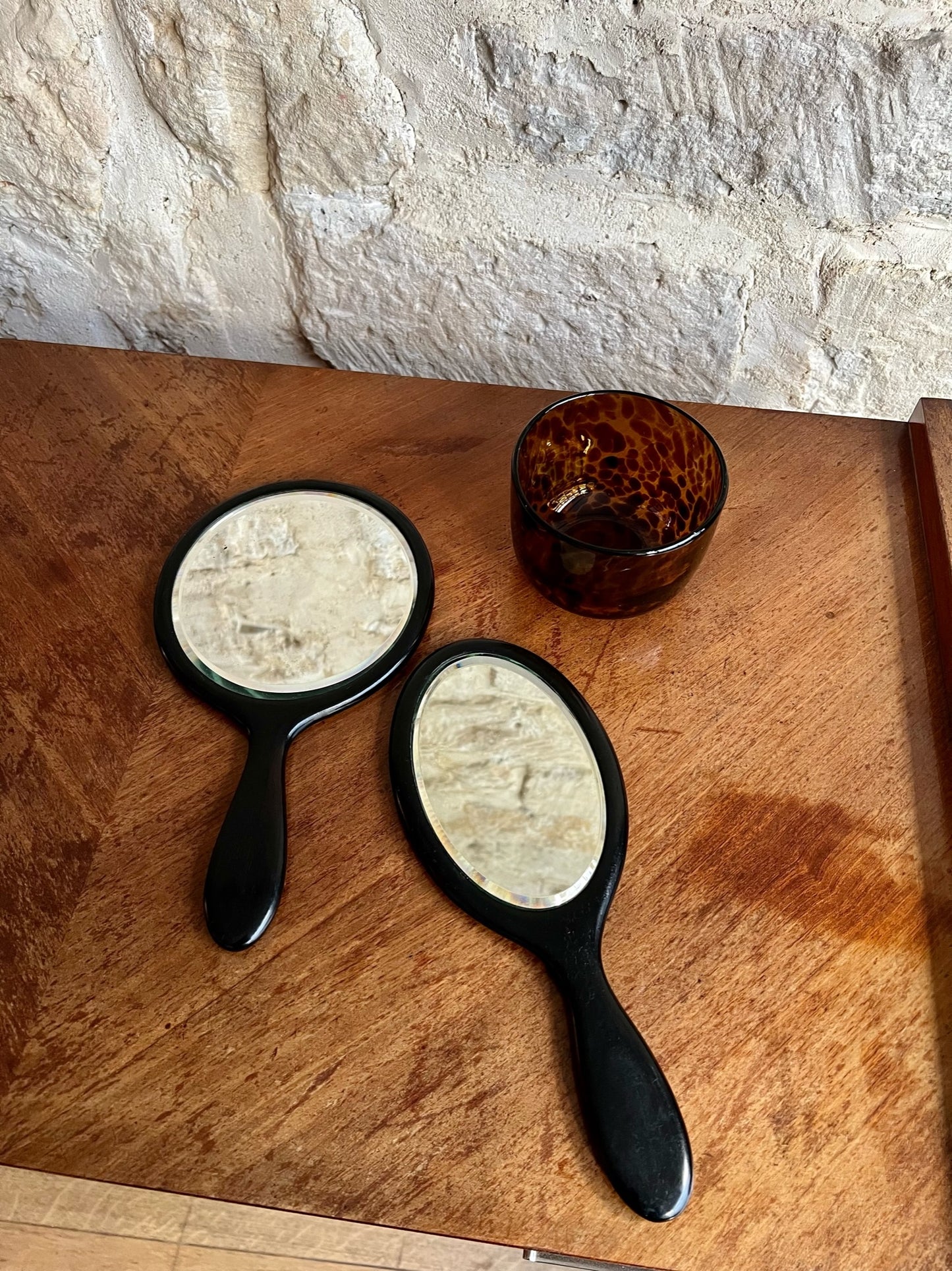 miroir à main en ébène, rond