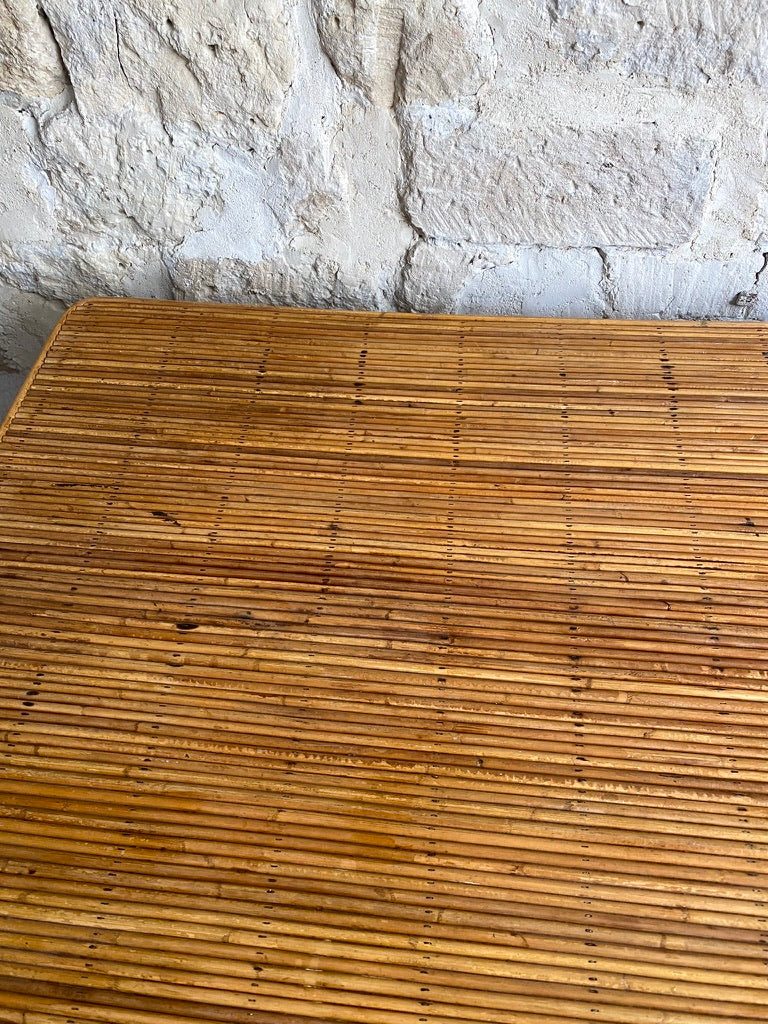 table haute en rotin, pieds amovibles
