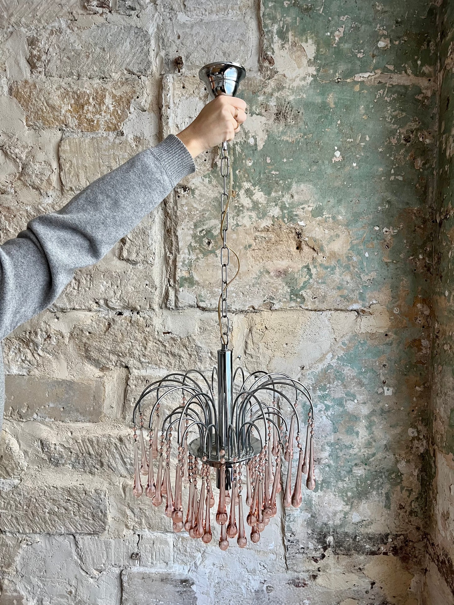 lustre forme de goutte en verre de Murano années 60