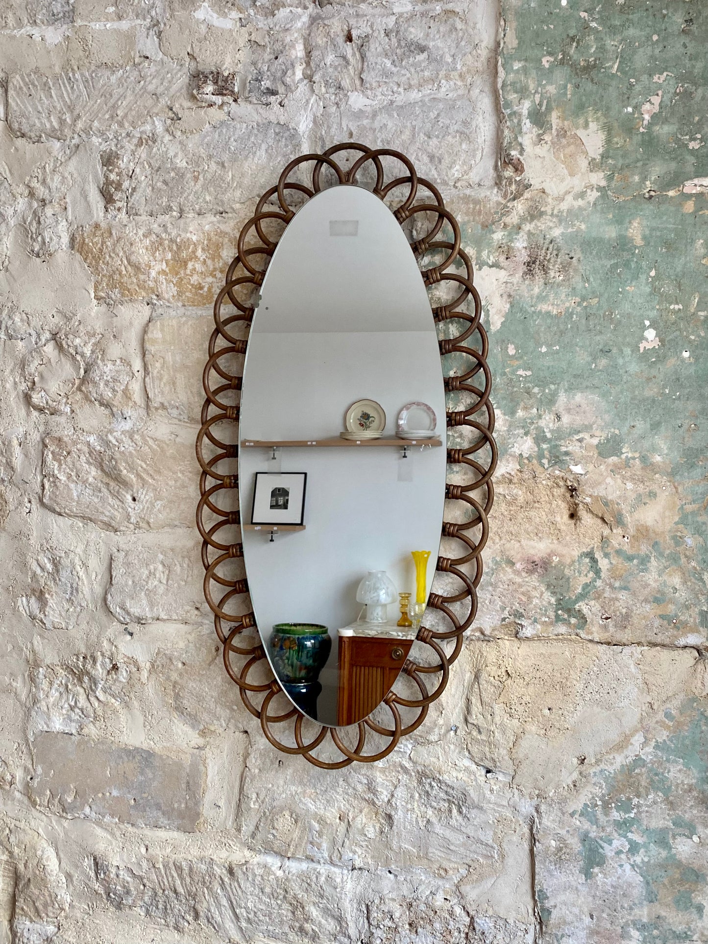 miroir ovale en rotin